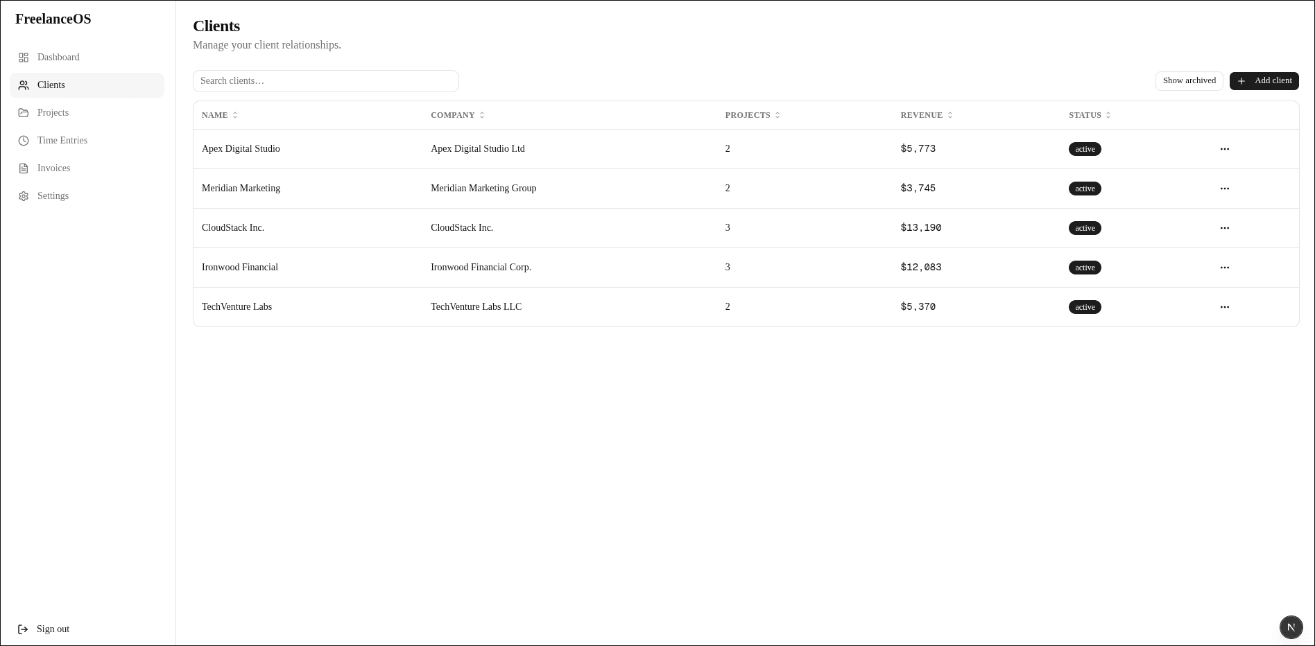 FreelanceOS client management