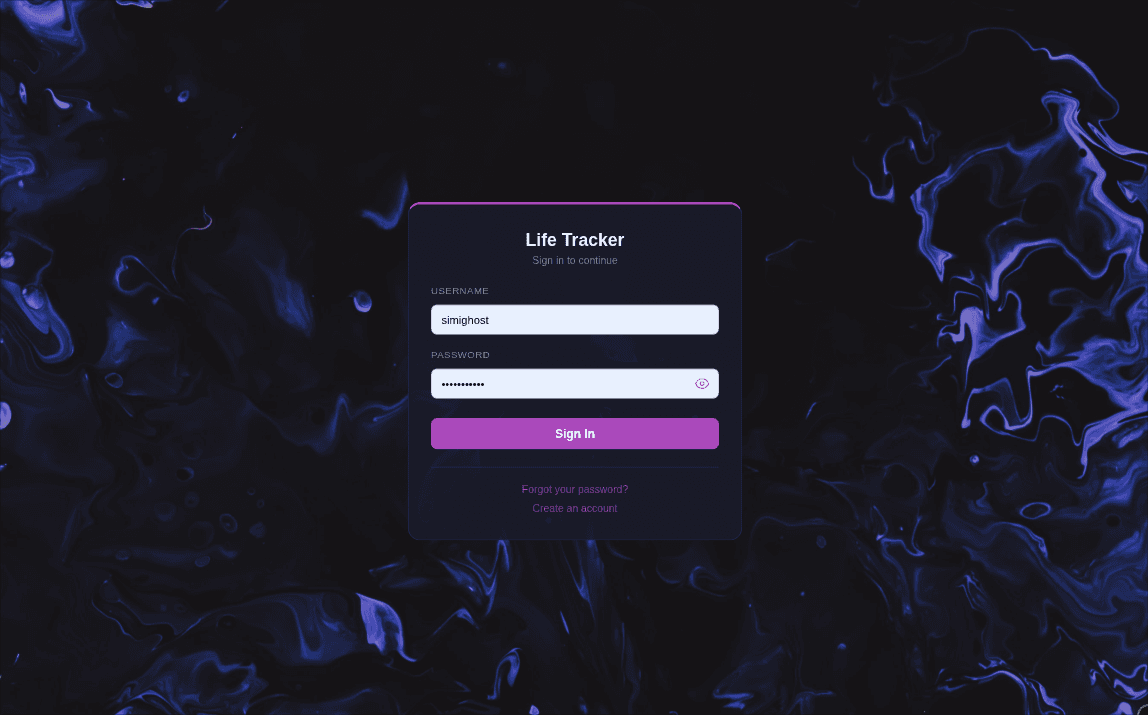 Life Tracker login screen